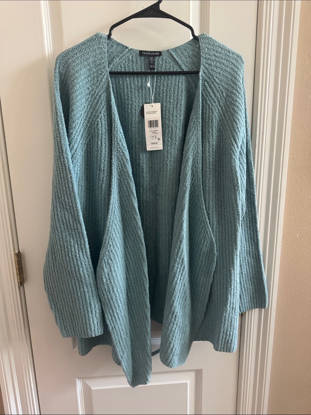 Eileen Fisher Seafoam Open-Front Chunky Knit Cardigan